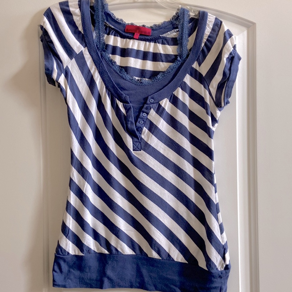 Almost Famous blue and white striped top in size M